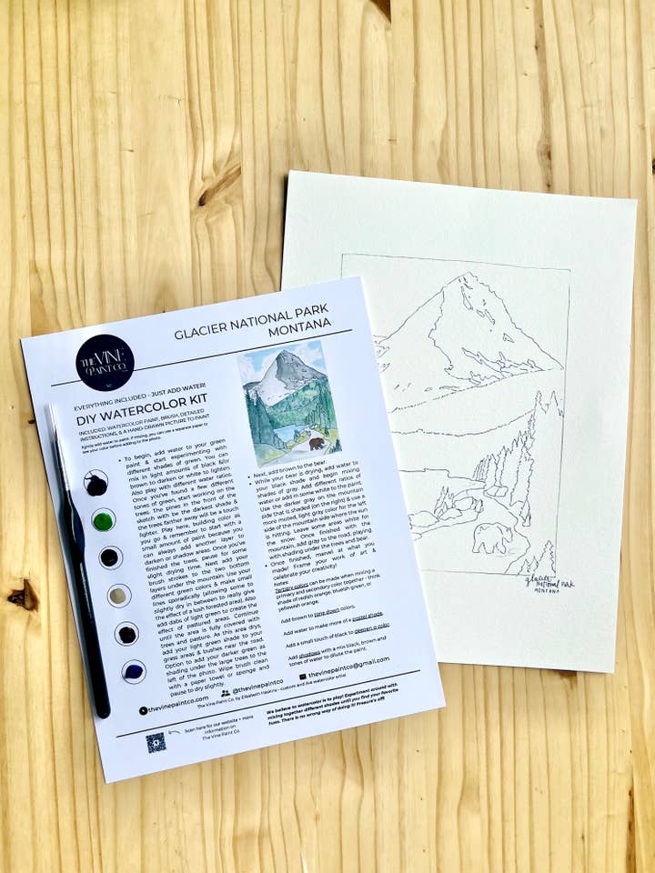 Glaciär - Nationalpark Akvarell DIY-kit för wholesale av The Vine Paint Co