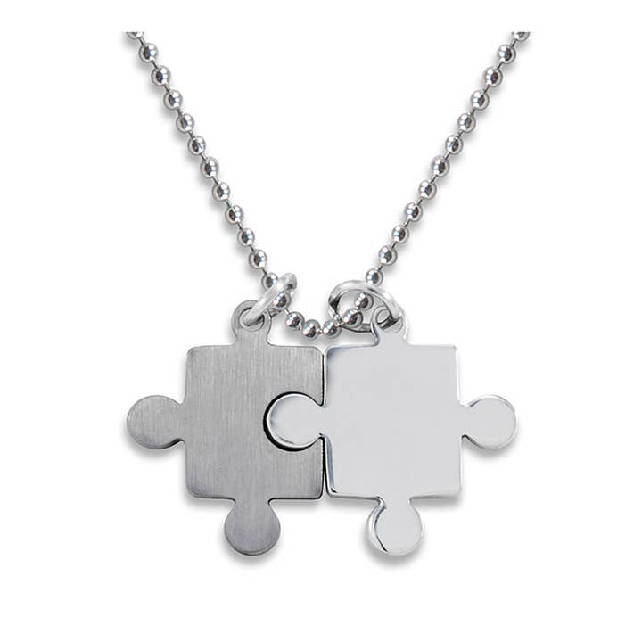 West Coast Jewelry - Wholesale Pendant/Charm Necklace - Autism Awareness Jigsaw Puzzle Pieces Steel Necklace