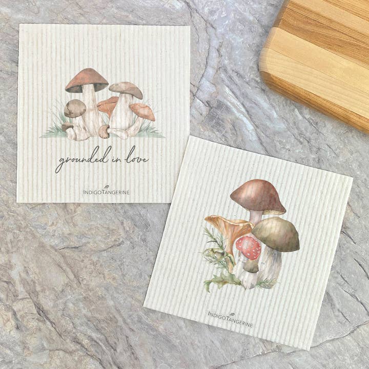 Forest Mushrooms, Grounded in Love - 2pk Swedish Dish Cloth for wholesale by Indigo Tangerine