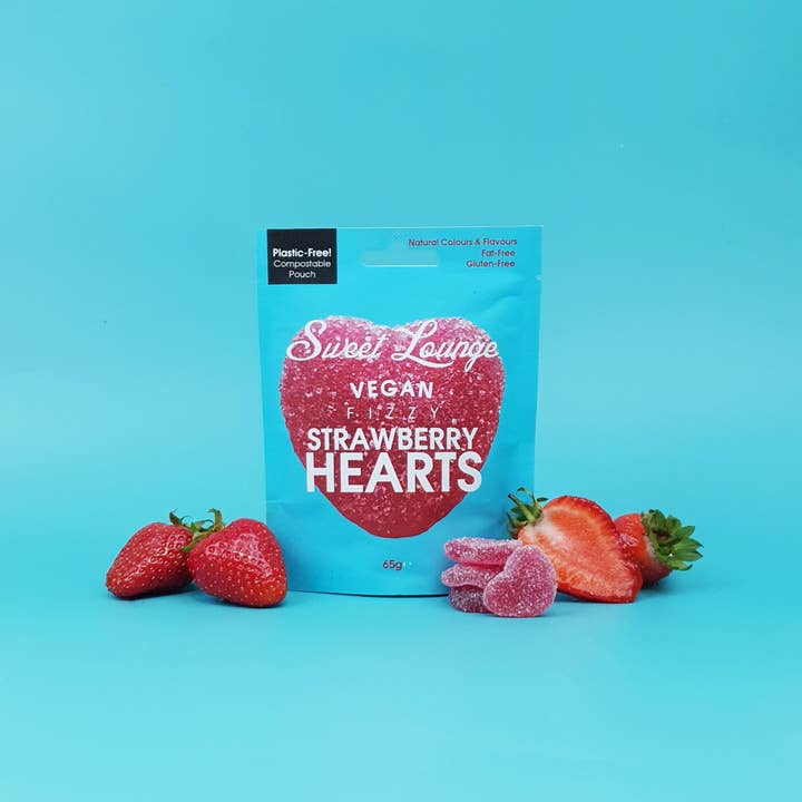 Sweet Lounge - Wholesale Gummy - Vegan Fizzy Strawberry Hearts (zonder plastic) 65 g2