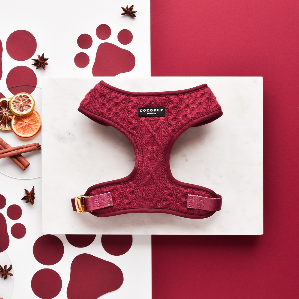 Cocopup London - Wholesale Pet Harness - Dog - Cable Knit Jumper Adjustable Neck HARNESS - Mulled Pup Wine13