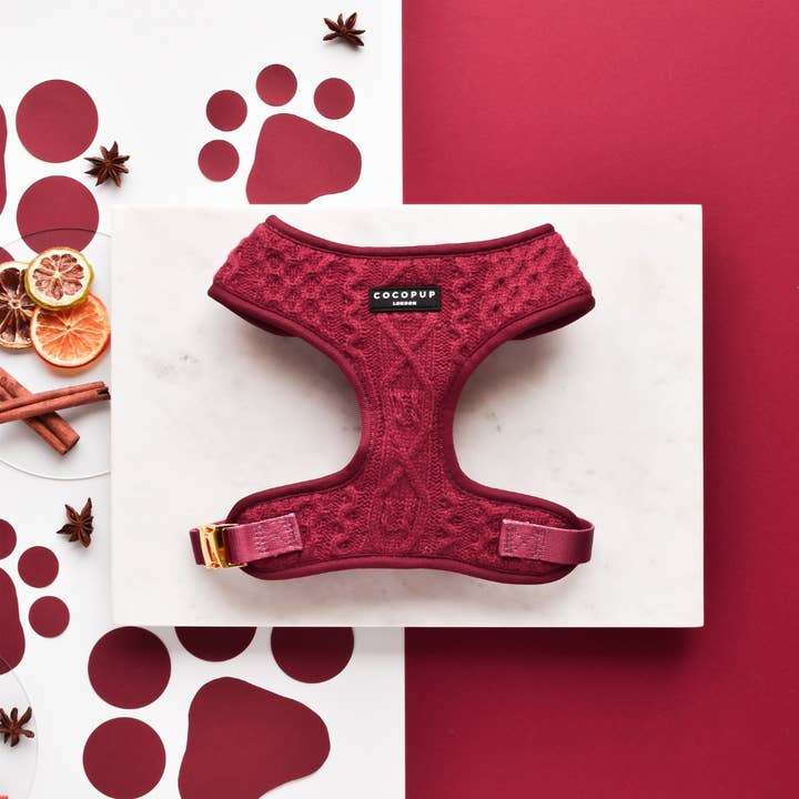 Cocopup London - Wholesale Pet harness – Dog - Cable Knit Jumper Adjustable Neck HARNESS - Mulled Pup Wine13