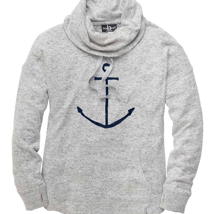 One Ocean Apparel Co.. - Wholesale Graphic Sweatshirt - Women's - Cuddle Fleece Cowl Neck Anchor Sweater