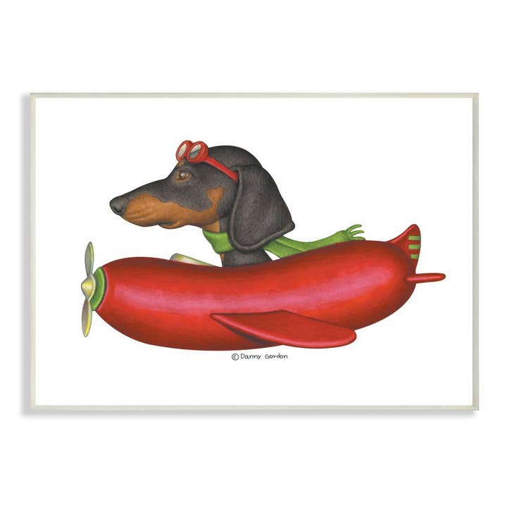 Stupell Industries - Wholesale Art Print - Dachshund Flying in Weenie Mobile Playful Plane Illustration