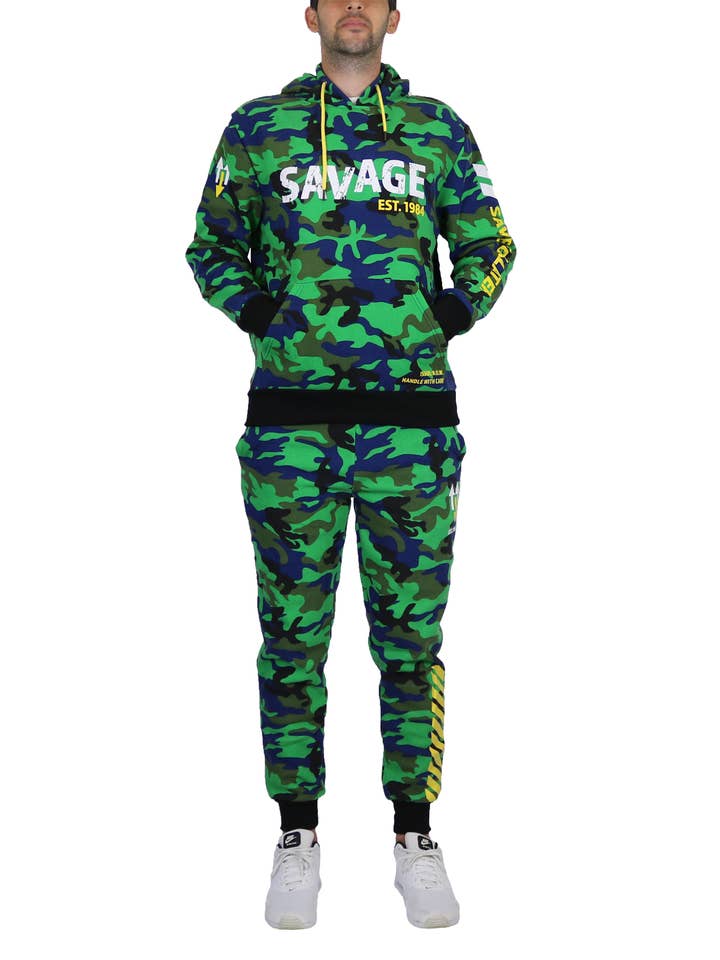 Galaxy By Harvic - Wholesale Lounge Set - Men's - Men's Fleece Hoodie & Jogger Set - SAVAGE CAMO0