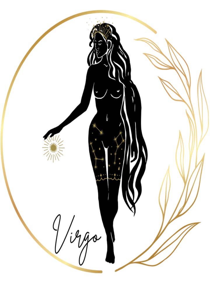 IMPRESSION ARTISTIQUE EN FORME DE VIERGE AVEC FEUILLE D'OR ET ZODIAQUE POUR FILLES, 8 X 10 pour la vente par Soraya Moon Co.