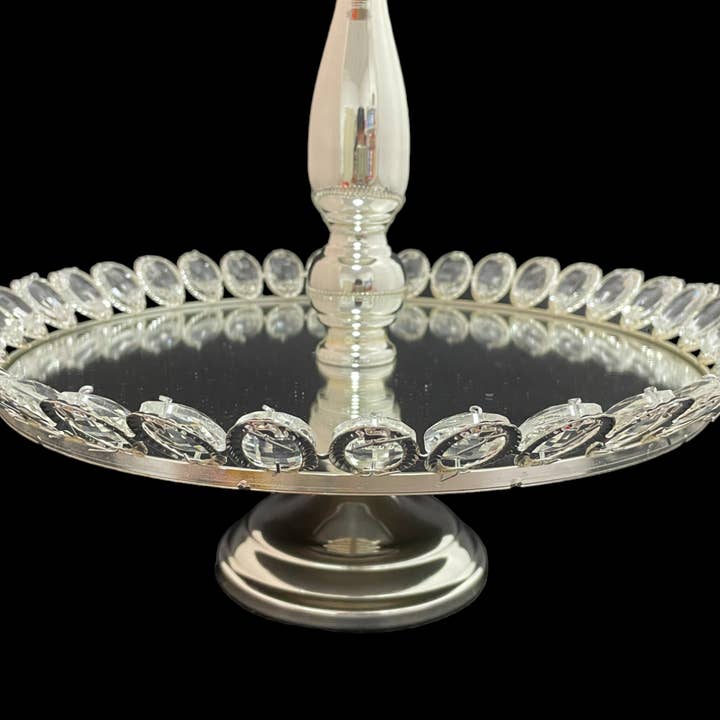 Decor N Beyond - Wholesale Cake Stand - Two Tier Mirror Top High Tea Cake Stand2