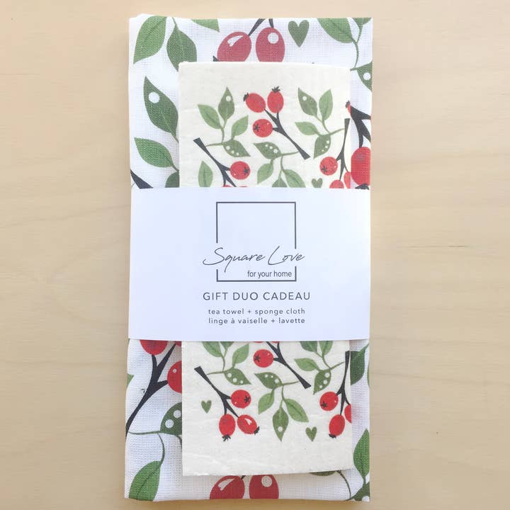 Square Love - Wholesale Theedoek - Rose Hip Gift Duo | 1 theedoek + 1 sponsdoek