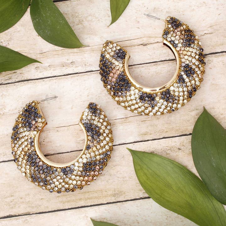 Hoop Leopard Pave Rhinestone Embellished Earrings for wholesale on Faire2