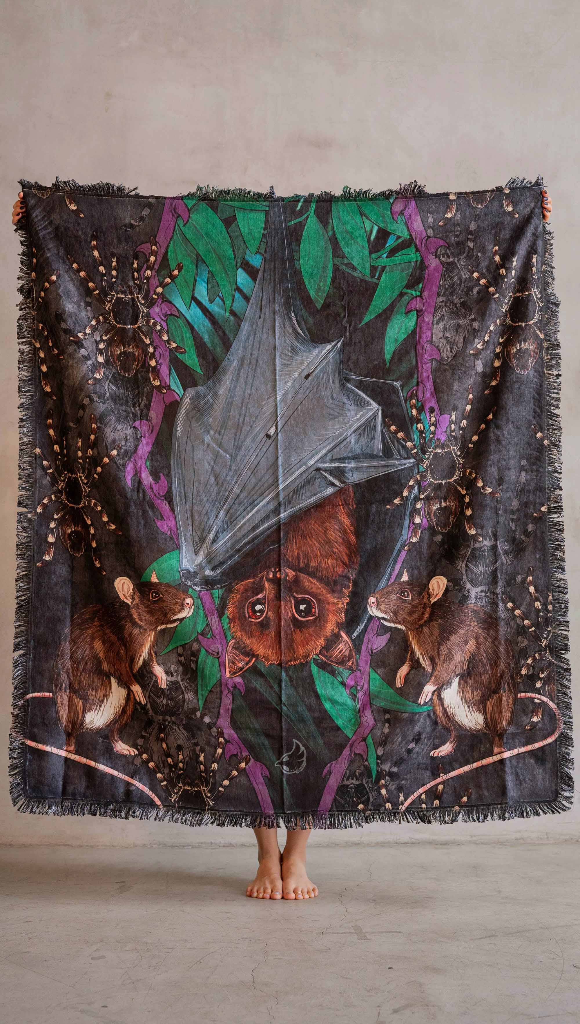 Eagle Rock Werkshop® - Wholesale Tapestry/Textile - Spooky Season - Fruit Bat - Chenille Tapestry with Tassels6