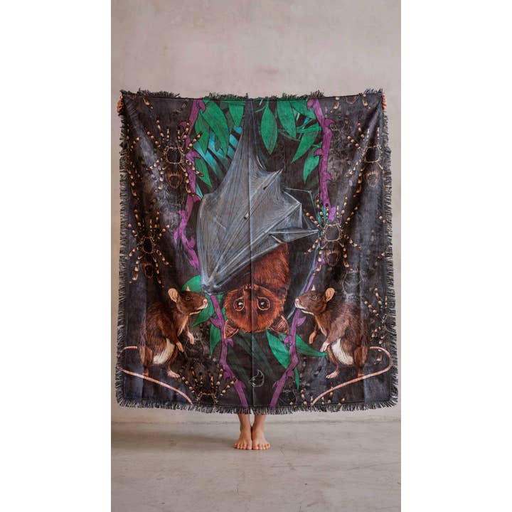 Eagle Rock Werkshop® - Wholesale Tapestry/Textile - Spooky Season - Fruit Bat - Chenille Tapestry with Tassels6