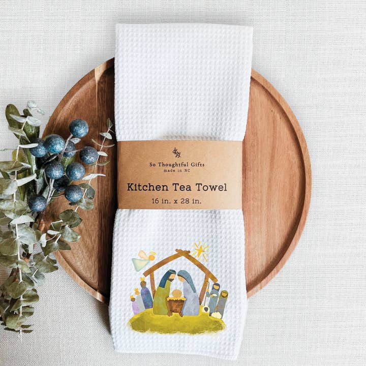 So Thoughtful Gifts - Wholesale Tea Towel - Christmas Dish Towel - Nativity Watercolor | Kitchen Towel1