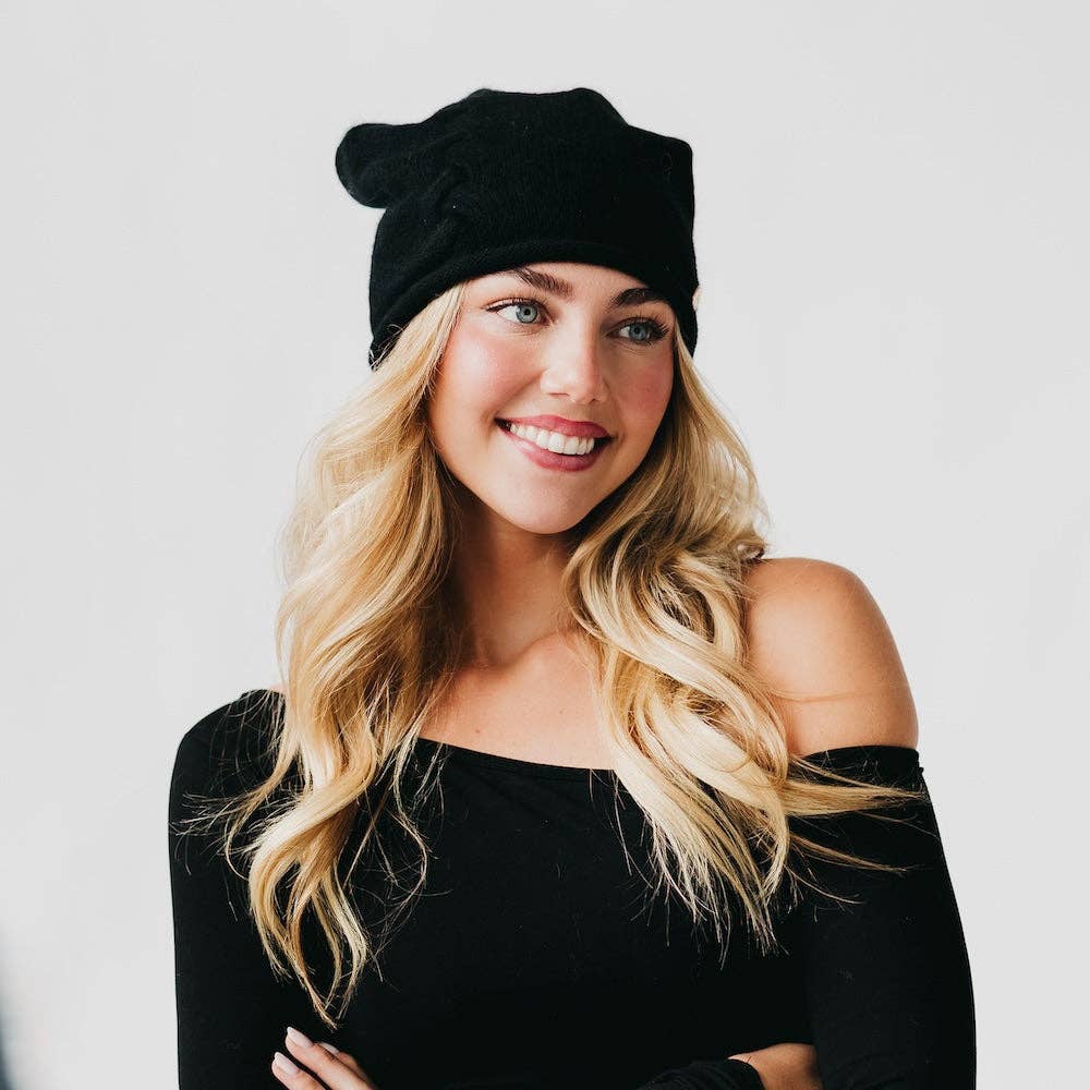 Pretty Simple - Wholesale Beanie - Women's - Cable Rolled Edge Cashmere Beanie2