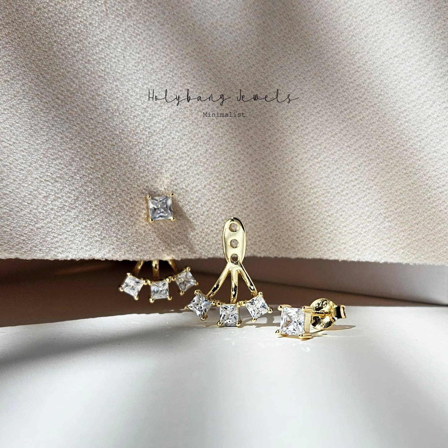 HolyBang Jewels - Wholesale Ear Jackets/Climbers - PRINCESS CUT CRYSTAL EAR JACKETS - E-J10361