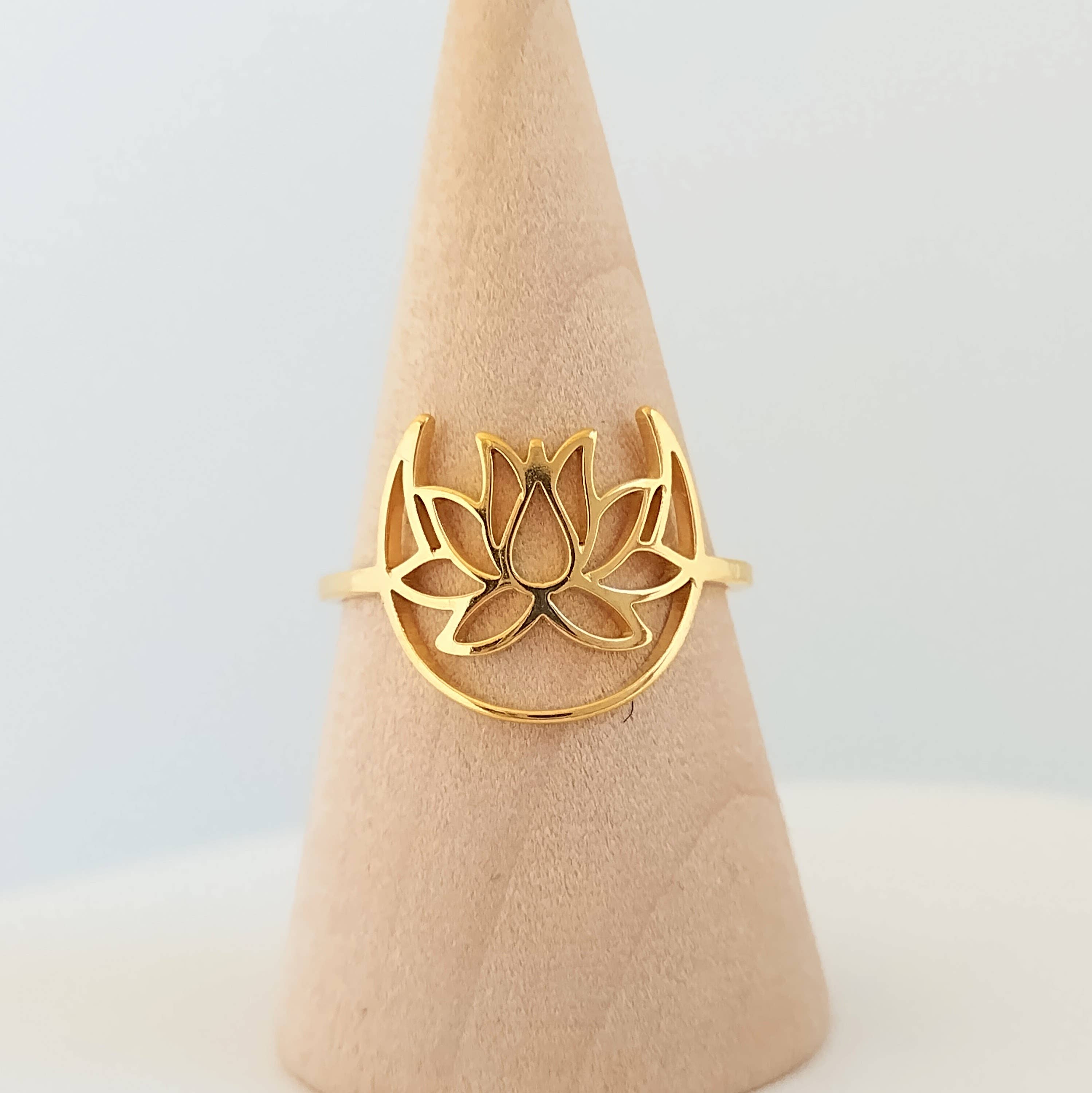 Piccadilly Pendants - Wholesale Band/Stacked Ring - Crescent Lotus Ring, Gold Lotus Ring1