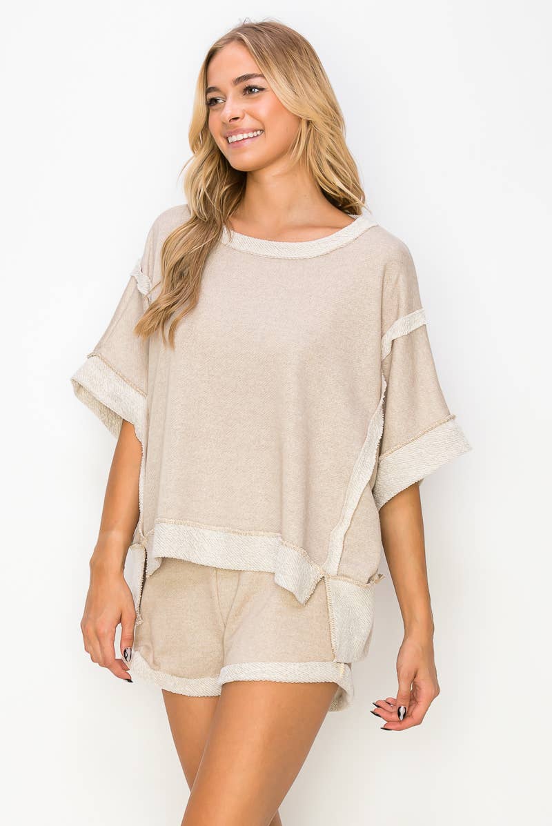 J.Her - Wholesale Knit Top - Women's - Oversize Reverse Contrast Banded Top HT40288