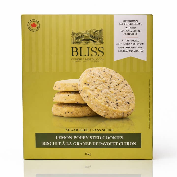 Boîte de biscuits au citron et graines de pavot sans sucre pour la vente par Bliss Gourmet