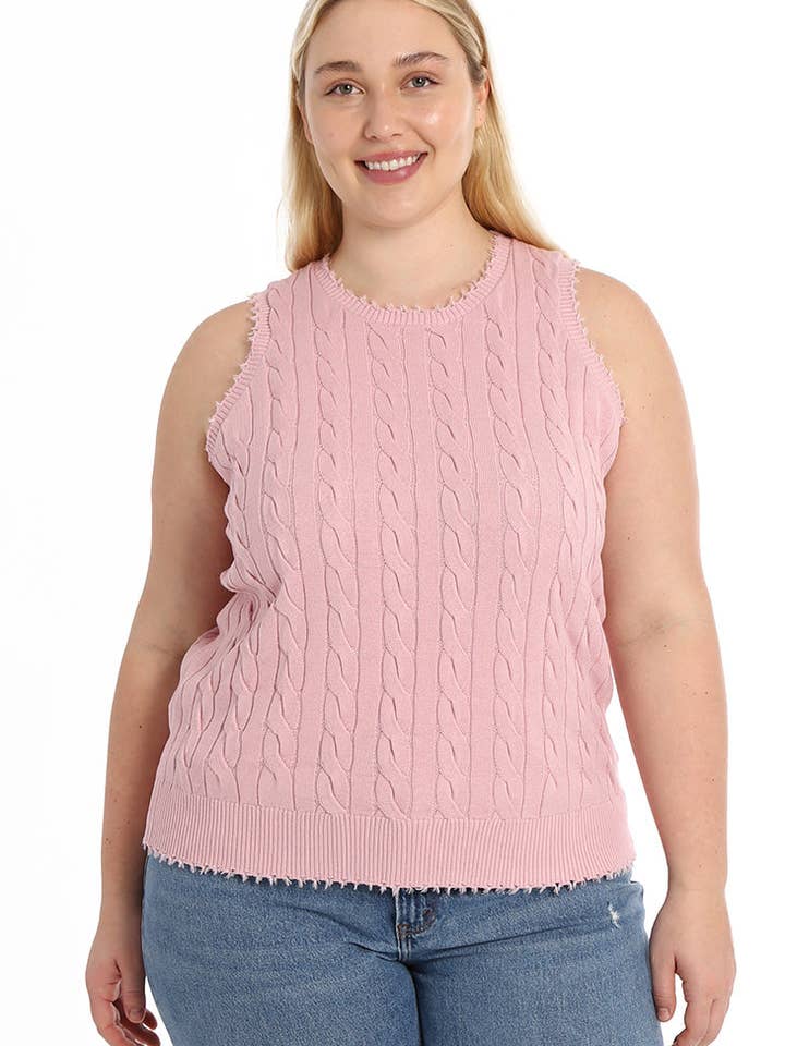 Cotton Plus Frayed Cable Tank for wholesale by Minnie Rose