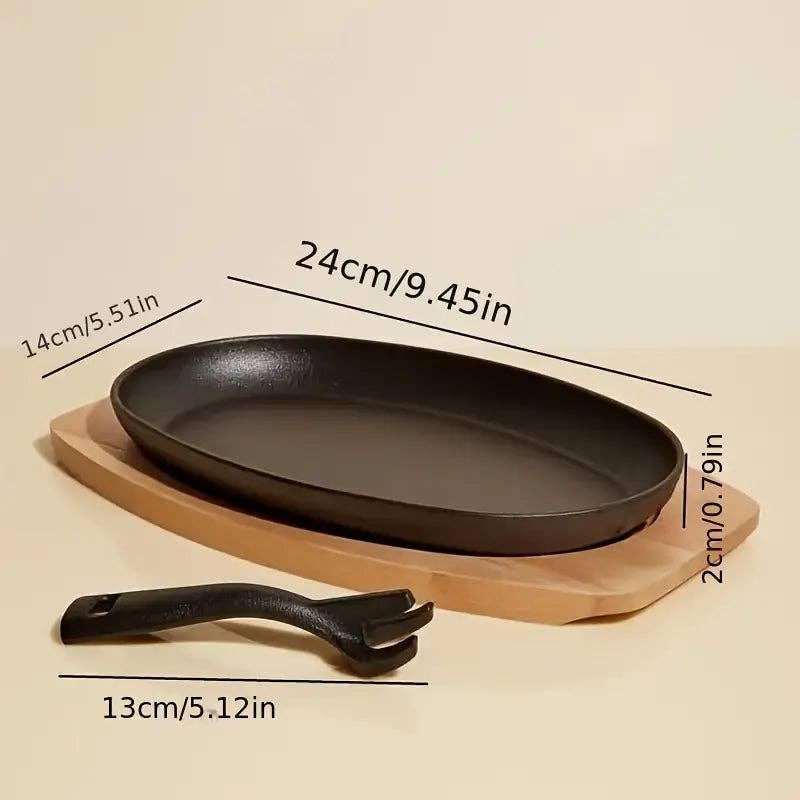 Huis Van Merken - Wholesale Cast Iron Skillet - Cast Iron Griddle Pan Set – Steak & BBQ Pan with Wooden Tray & Fork2