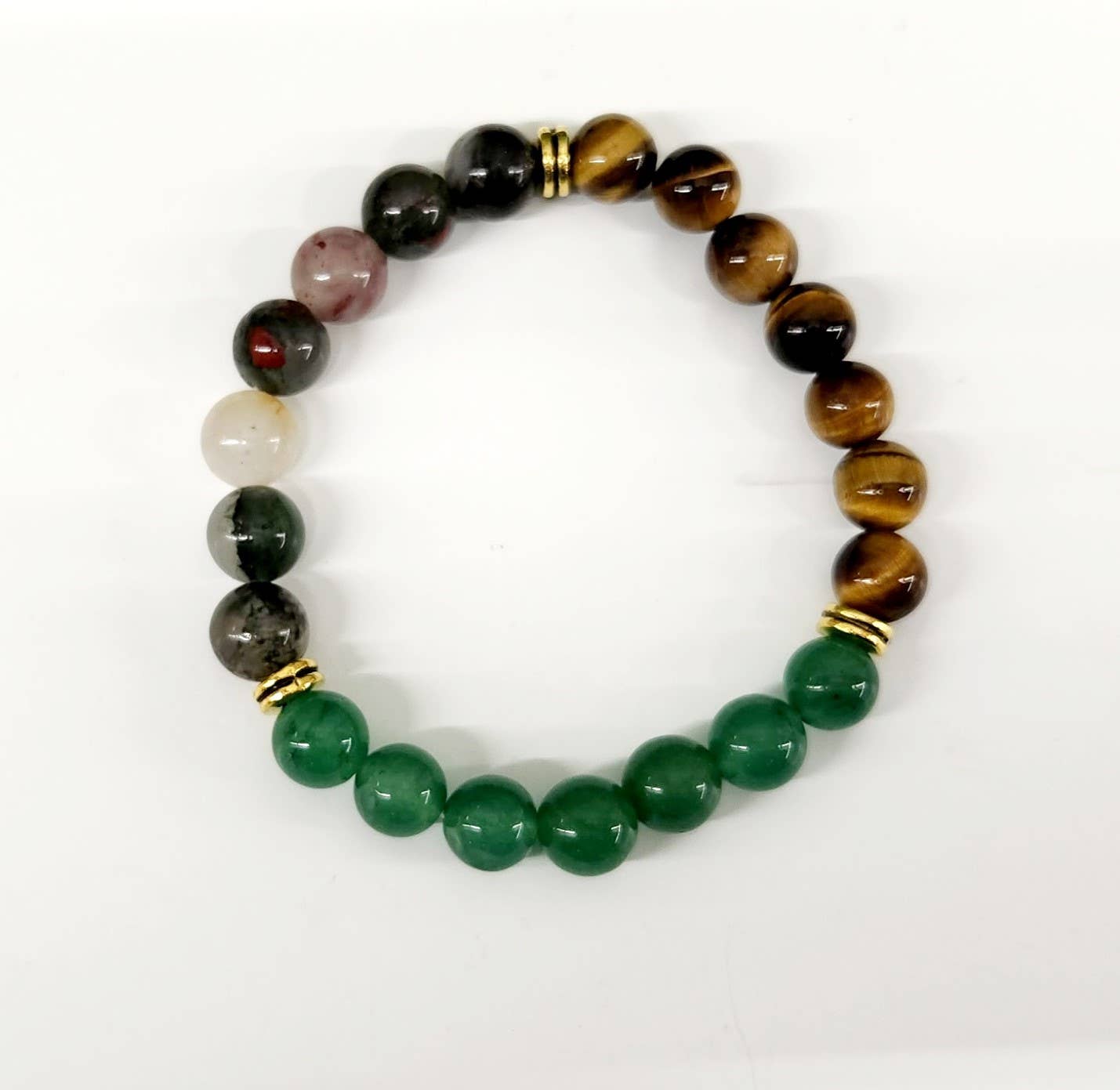 Meraki Gemstones - Wholesale Beaded Bracelet - ABUNDANCE - Green Jade/Tiger Eye/Bloodstone Bracelet 8mm4