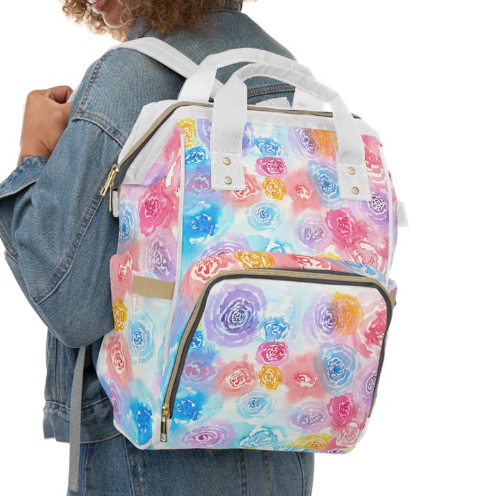 Wickelrucksack mit lebendigem Aquarell-Blumenmuster für den Großhandel von Oceane's Echo