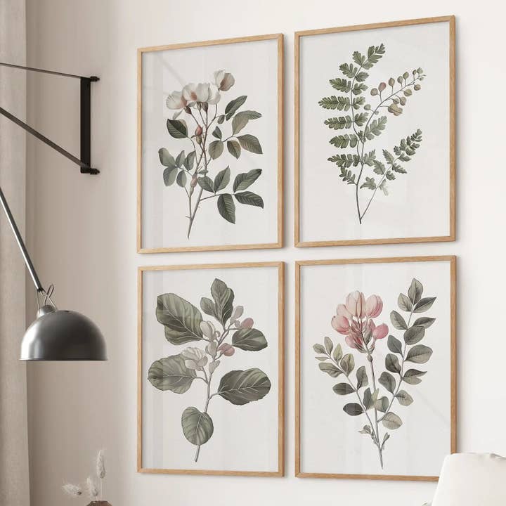 PrintSets.com - Wholesale Gallery Wall Set - Wall Art Set of 4 Prints. Fern, Cotton, Rose Flowers Decor2
