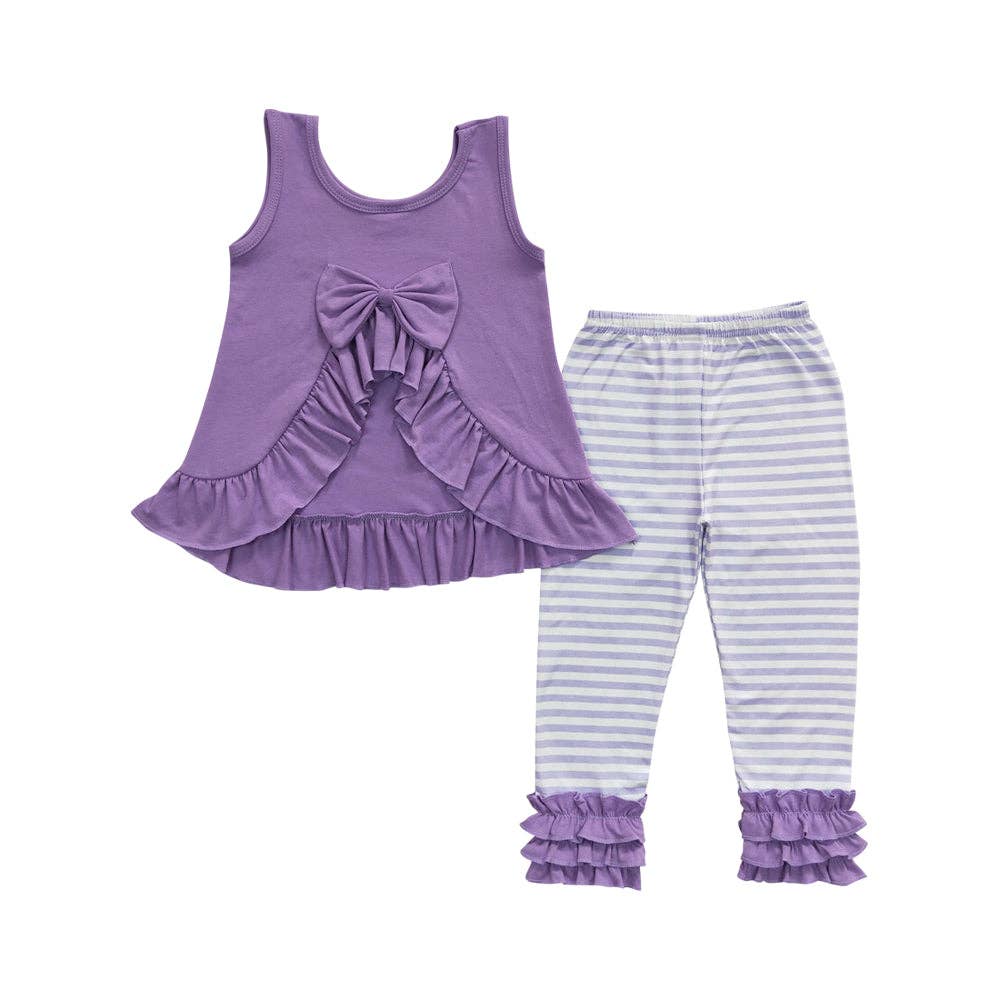 Aier Wholesale - Wholesale Top & Leggings Set - Kids - Baby Girls Lavender Tunic Stripe Legging Pants Clothes Sets7
