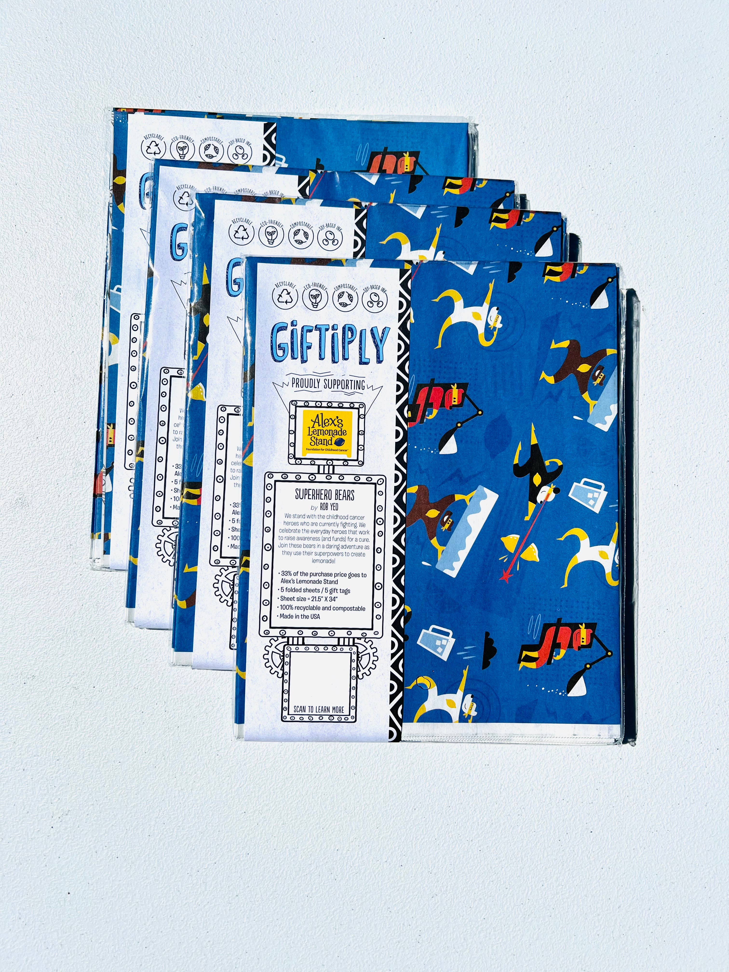 Giftiply - Wholesale Flat Wrap - Superhero Bears - Charity Eco-Friendly Wrapping Paper3