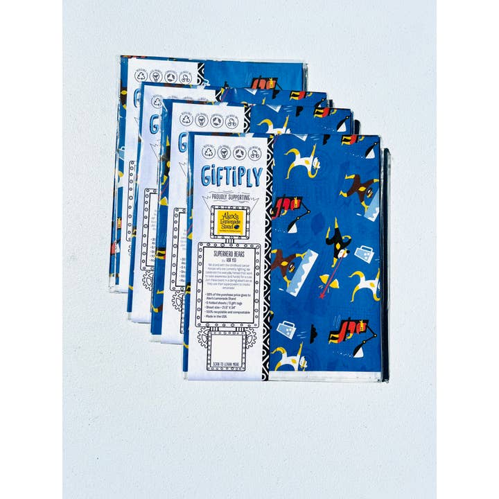 Giftiply - Wholesale Flat Wrap - Superhero Bears - Charity Eco-Friendly Wrapping Paper3