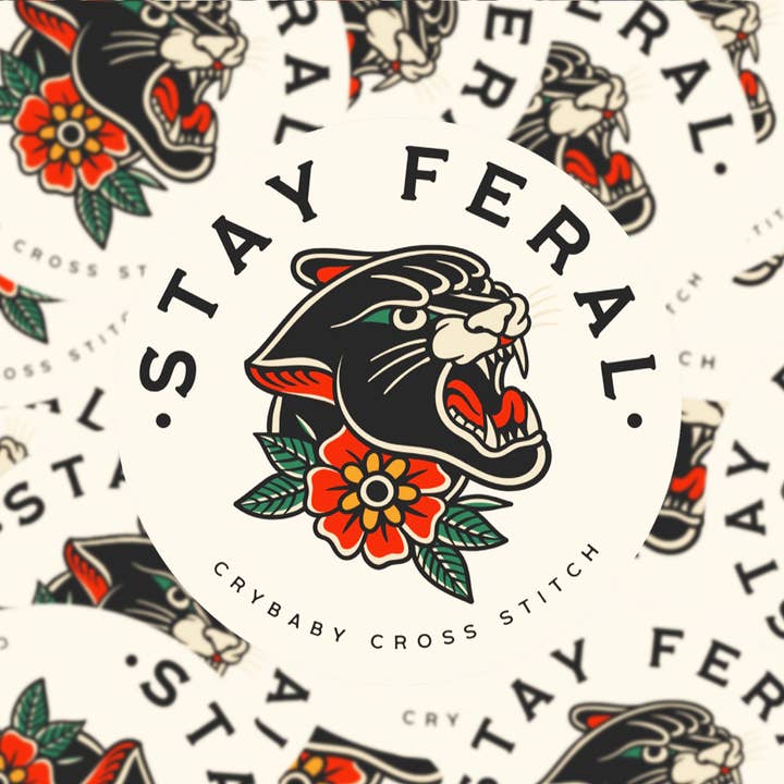Autocollant "Restez Sauvage" pour la vente par CryBaby Cross Stitch