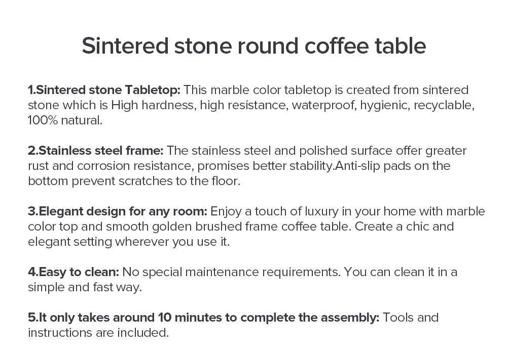 BlakOutlet - Vendita all'ingrosso Tavolini - Tavolino da caffè rotondo in ardesia con struttura in acciaio inossidabile dorato9