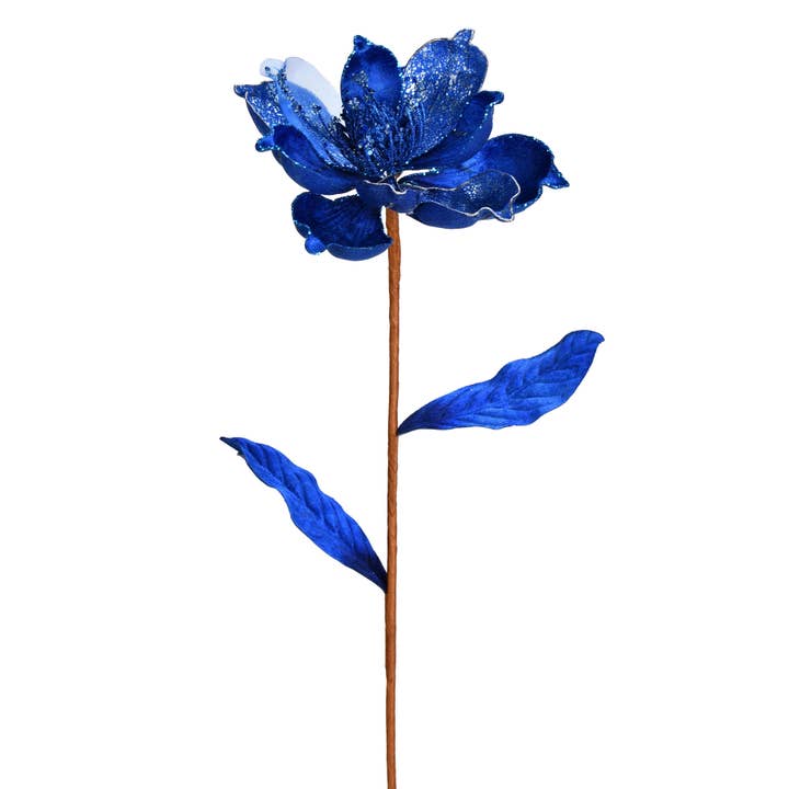 Vickerman 30" Blue Glitter Magnolia Spray 2/Bag for wholesale by Vickerman