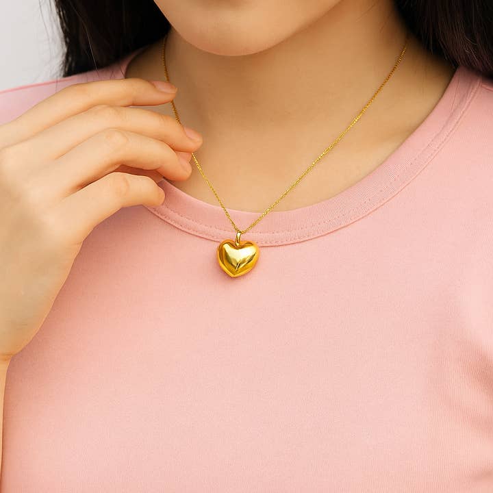 Gold Filled Puffy Heart Charm, Smooth Pendant, Gift, CP2073 for wholesale by Beads Creation