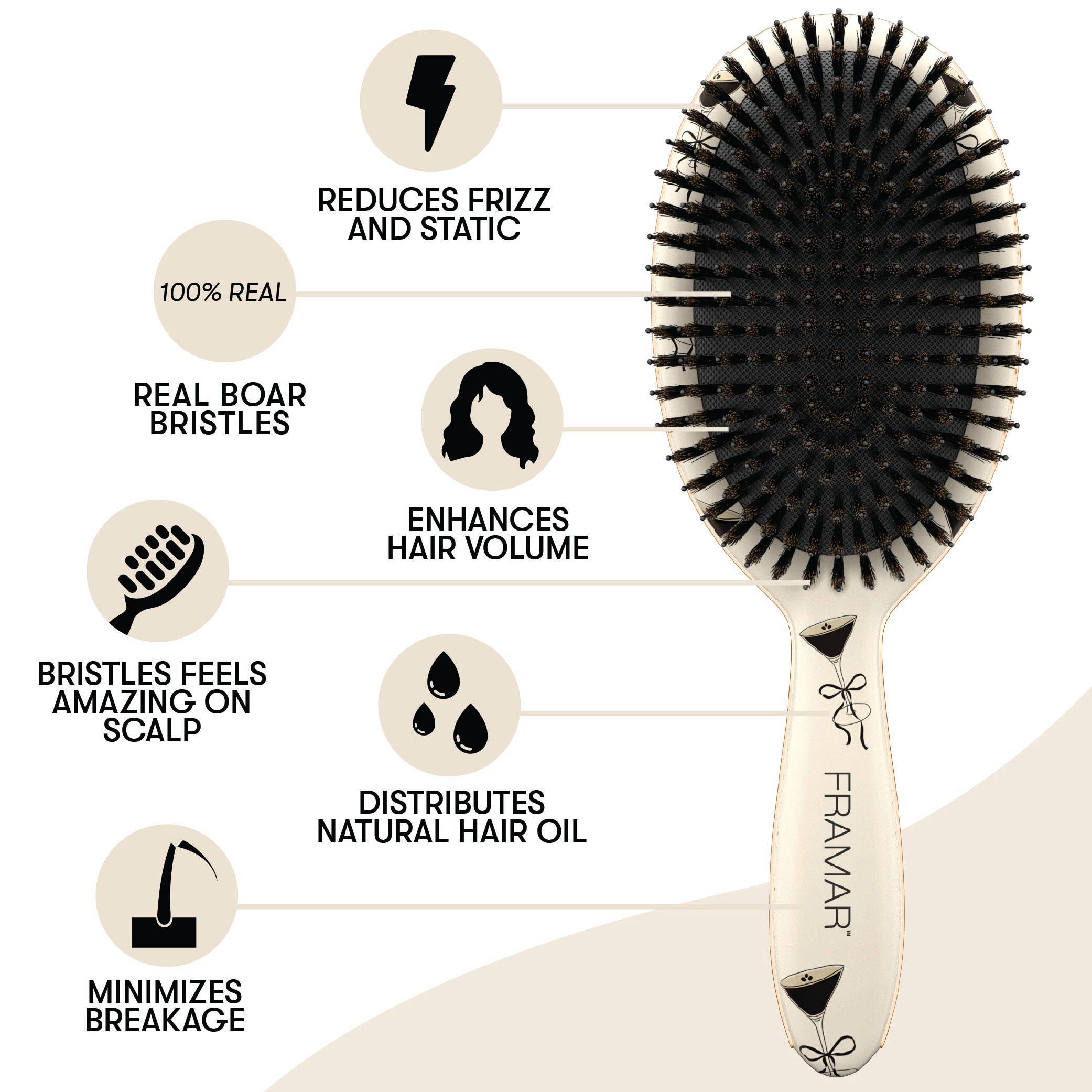Framar Hair Brushes & Hair Accessories - Vente Peigne/brosse à cheveux - Brosse polonaise - Martini Espresso6