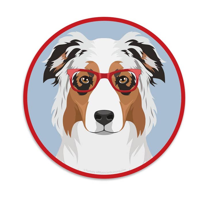 Australian Shepherd Dog Hipster Die Cut Vinyl Sticker for wholesale by RetroPlanet