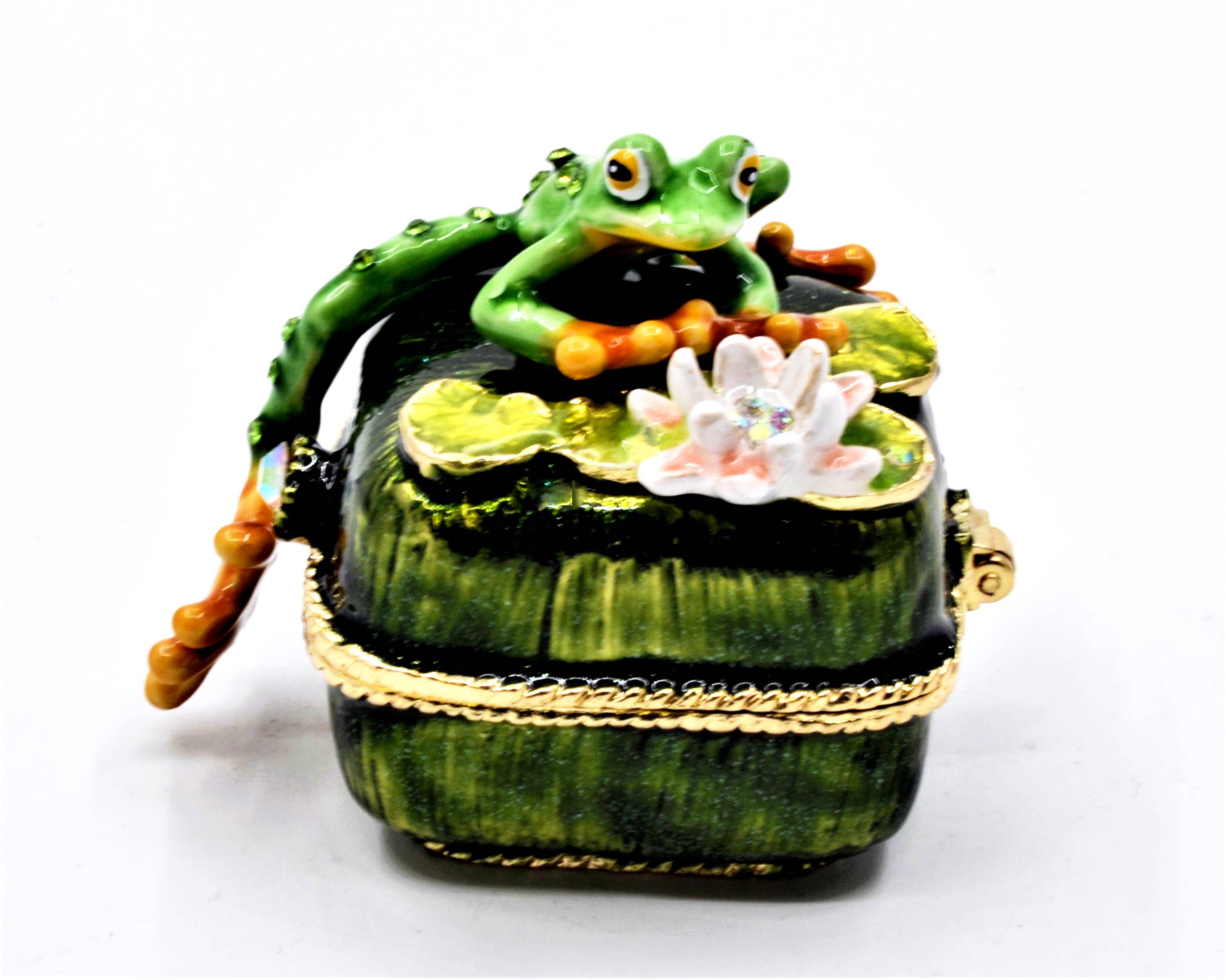 Ciel Collectables - Wholesale Jewelry Box/Organizer - Funny Frog On Floral Trinket Box. Hand Made with Enamel1
