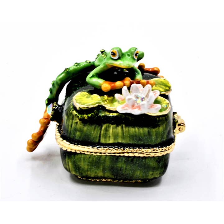 Ciel Collectables - Wholesale Jewelry Box/Organizer - Funny Frog On Floral Trinket Box. Hand Made with Enamel1