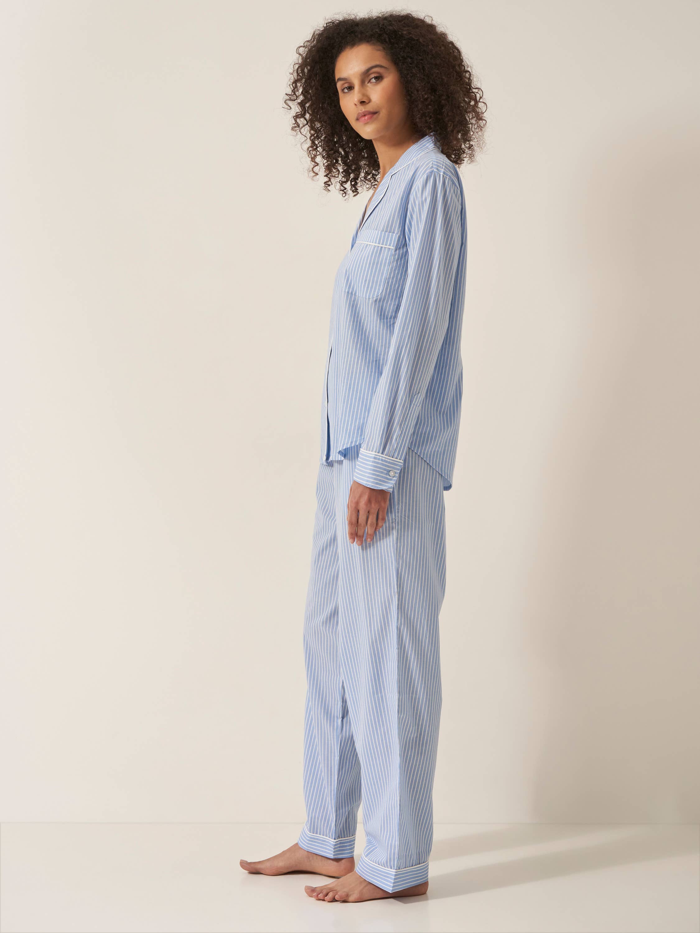 Commodities Trading (UK) Limited (Myza) - Wholesale Sleepwear Set - Women's - Blue Stripe Women's Organic Cotton Pyjama Trouser Set1