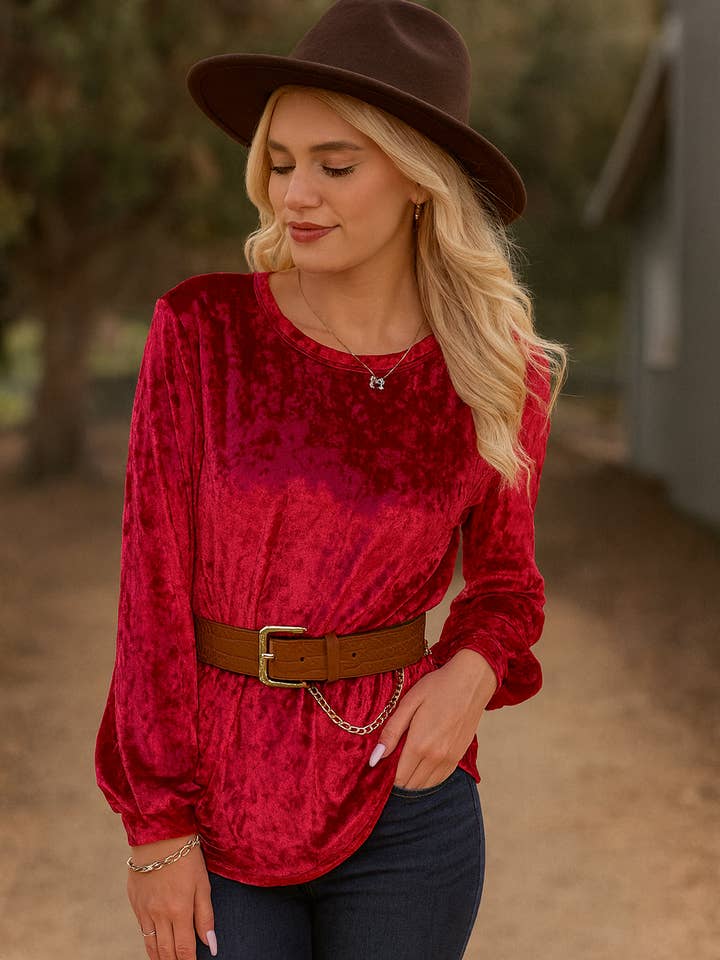 Top de Veludo Amassado por atacado de 24-Hrs Fashion