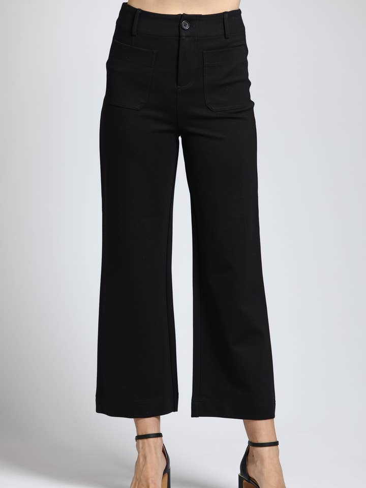 Ponte Cropped Wide Leg Pant With Patch Pocket - BLACK for wholesale by APNY