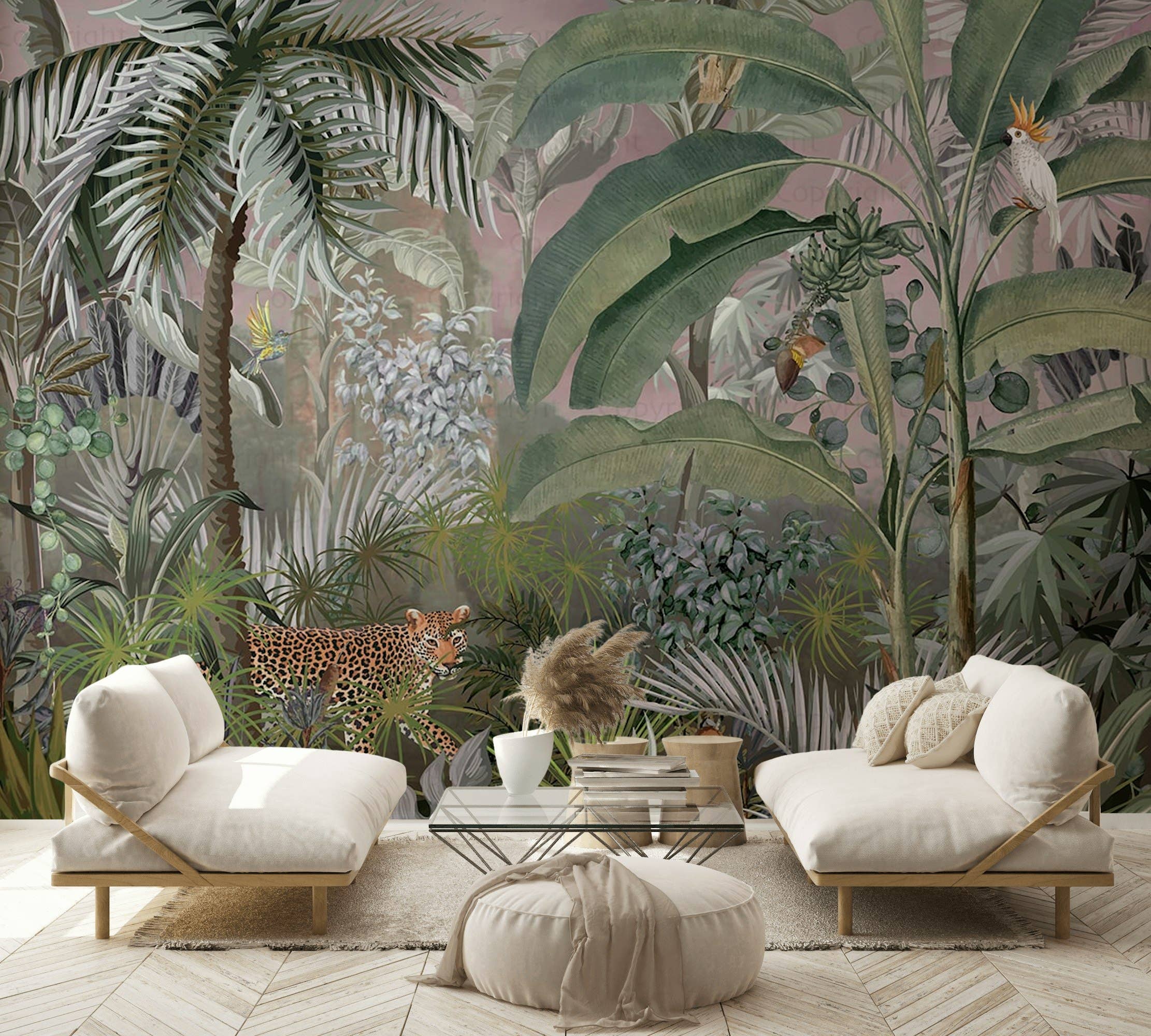 GK Home Decor - Wholesale Wallpaper - Jungle Adventure Vibrant Wildlife Mural with Lush Greenery3