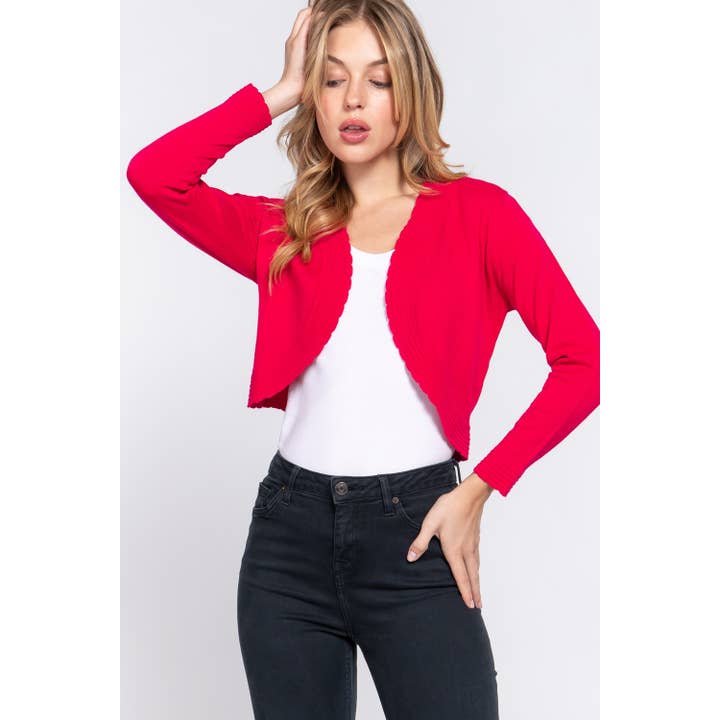 Paperdoll - Wholesale Cardigan - Women's - OPEN FRONT SCALLOP FINISHED SWEATER BOLERO