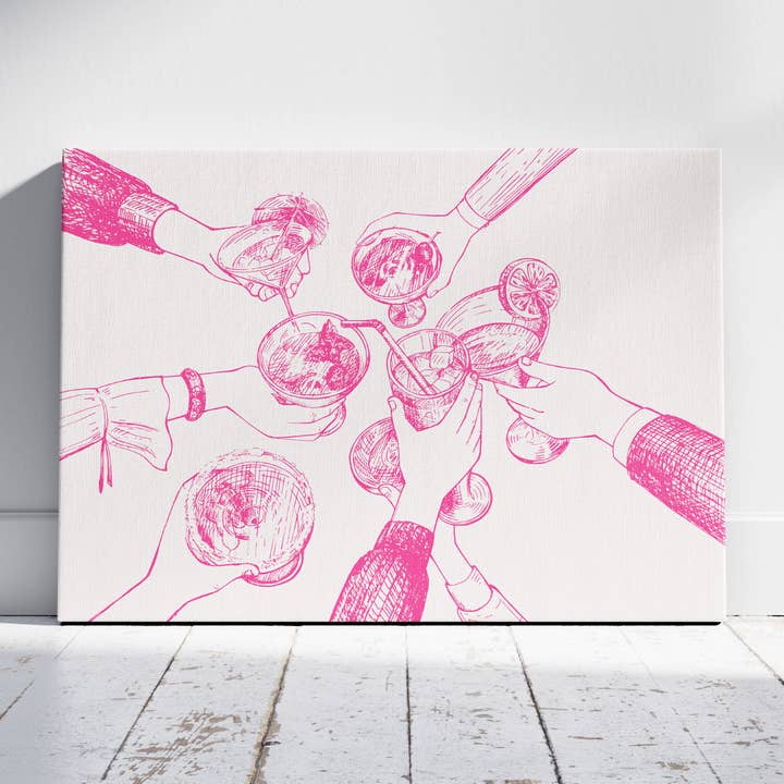 Pink Cheers to Good Times - Framed Canvas Wall Art Print for wholesale by House Prints