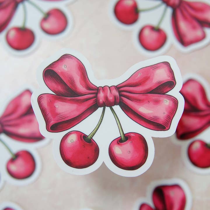 Forest Cove Home - Wholesale Sticker - Cherry Bow Coquette Sticker - 3"