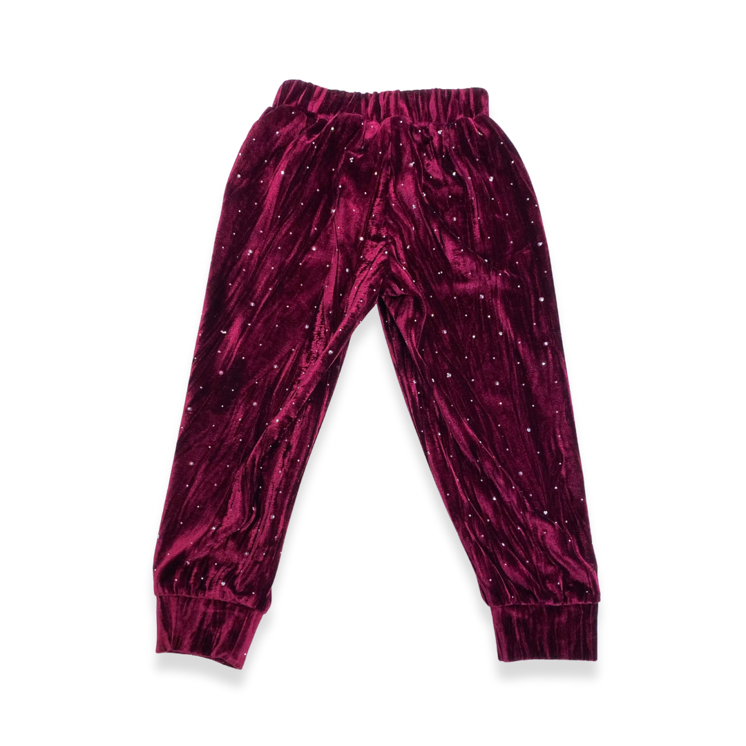 BURGUNDY 17133-B Sparkle Velvet Joggers for wholesale on Faire1