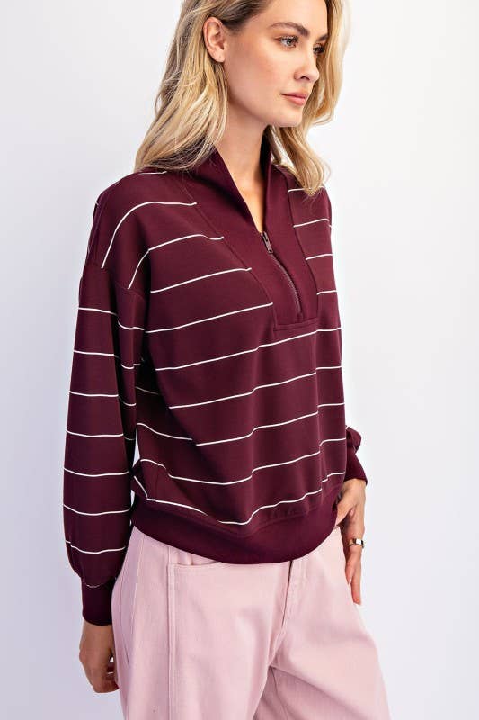 Sunday Morning - Wholesale Jacket - Women's - J0332PL37 PLUS STRIPE V-NECK MODAL POLY SPAN SCUBA JACKET 19