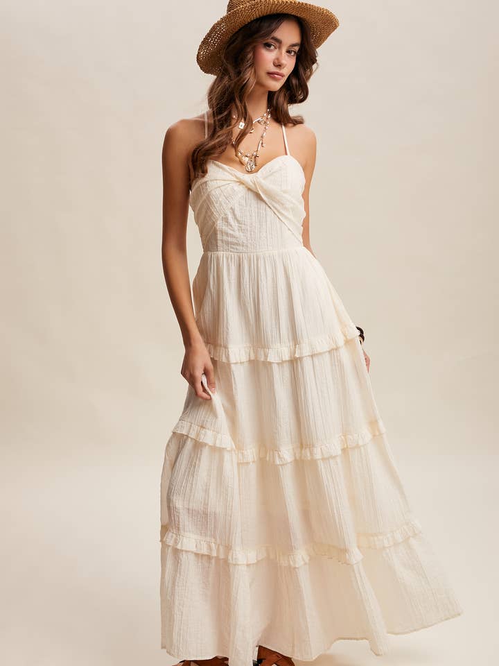 Abito lungo a balze con spalline sottili LD1393 per la vendita all'ingrosso da parte di Listicle