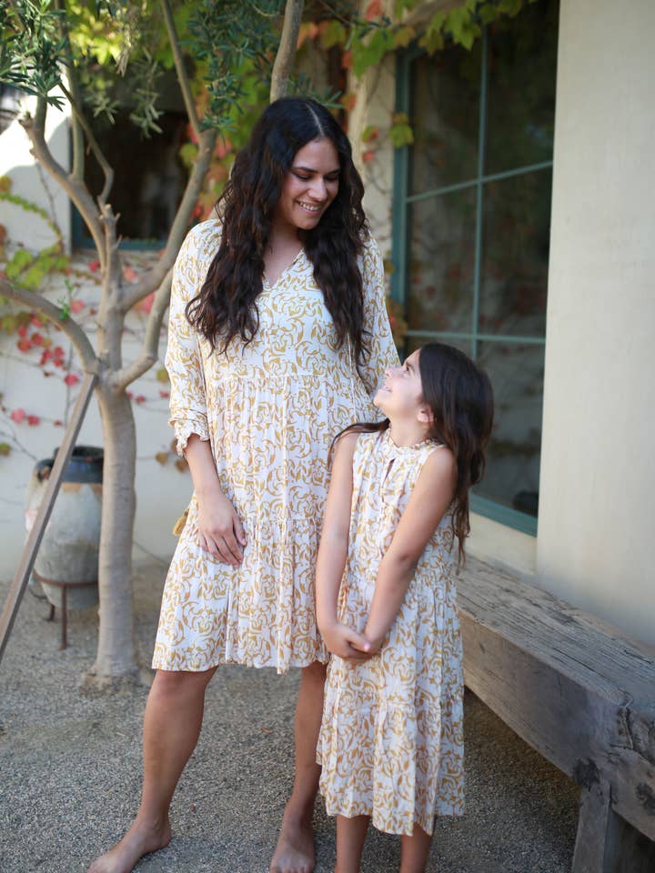 Sienna Dress Midi - yellow print for wholesale by Roma Label