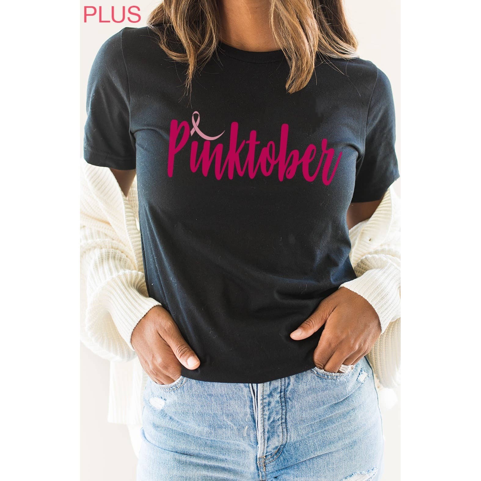 Kissed Apparel - Wholesale Screen Printed T-Shirt - Women's - Breast Cancer Awareness Pinktober PLUS Graphic Tee5