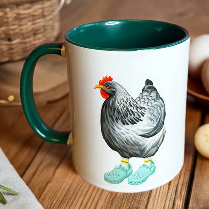 Mug Hen wearing Crocs pour la vente par Sardines Studio